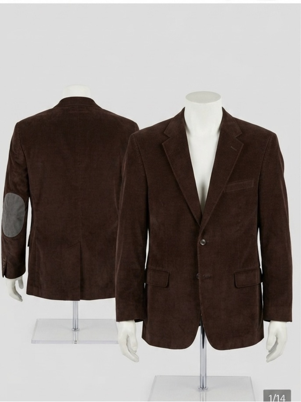 Stafford Essentials Brown Corduroy Blazer With Elbow Patches Men's 42S